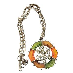Vintage Cupid Pendant Necklace Vintage 21" Brown Orange Green Lucite Gold Tone